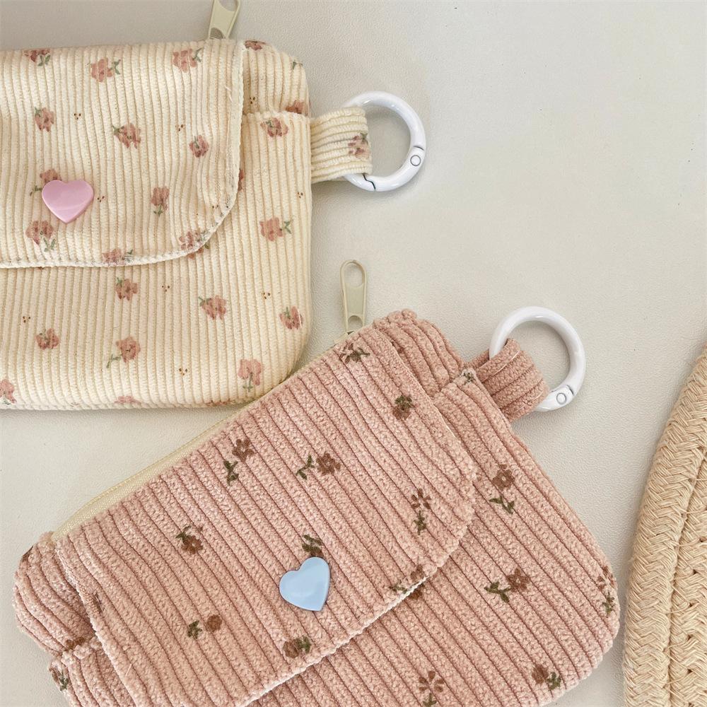 Kids Cute Corduroy Coin Purse with Key Ring Small Wallet Zipper Credit Card Holder