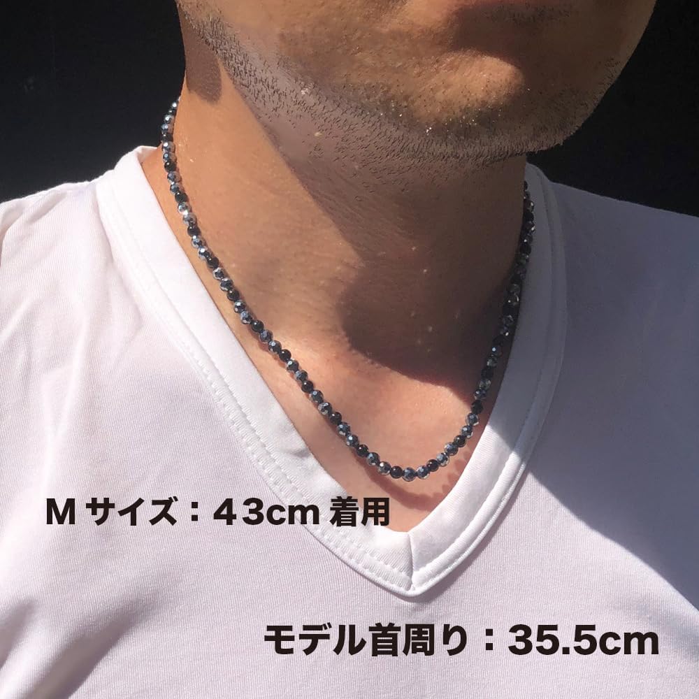 [ZAAP] Tech-Halskette BT4 Natürlicher Schwarzer Turmalin (Schwarzer Turmalin 4mm / Mittlere Größe 43cm)