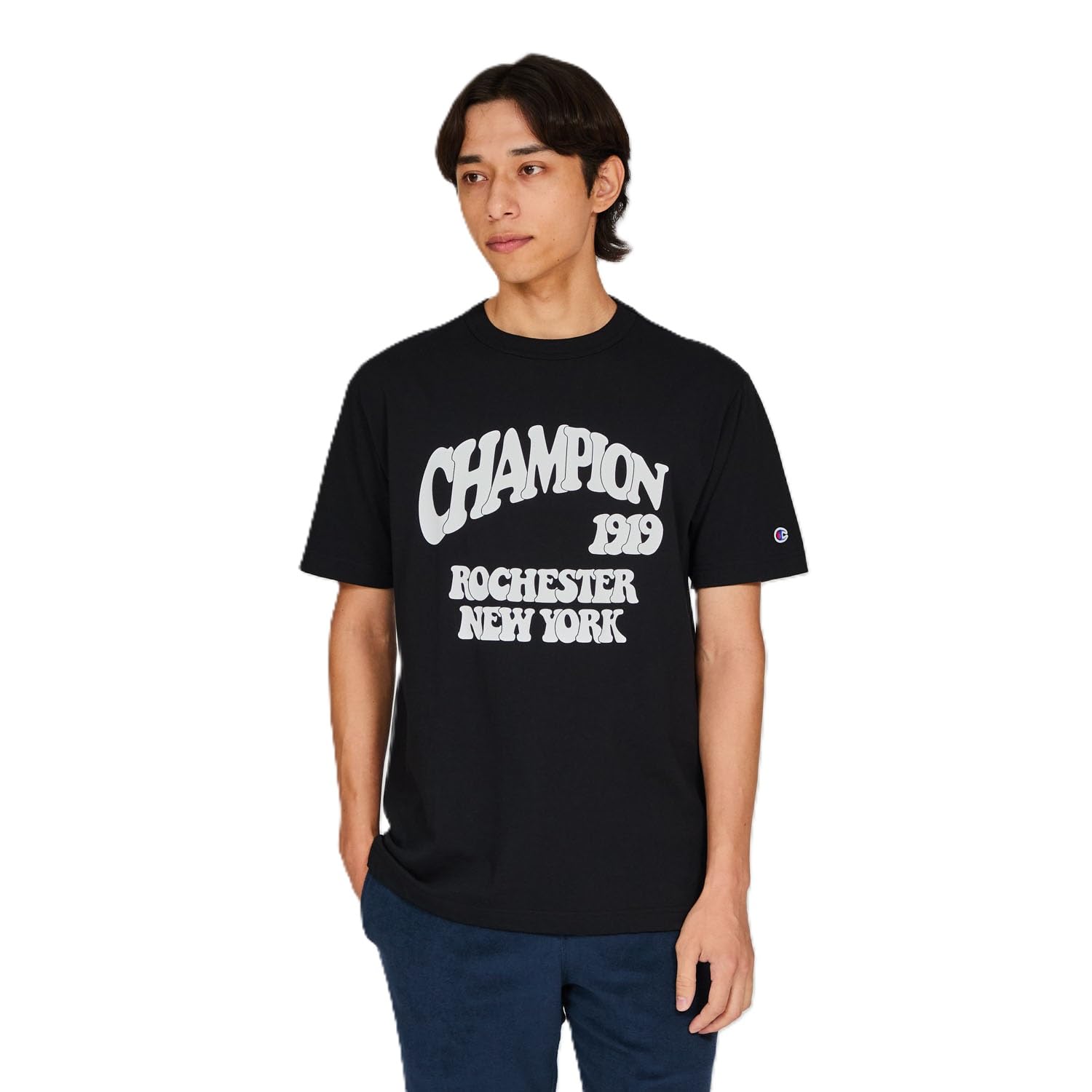 

Champion Современная футболка с коротким рукавом и графическим логотипом, черная, вырез лодочкой, 100% хлопок, принт, футболка, C3-B342, мужская, чёрный