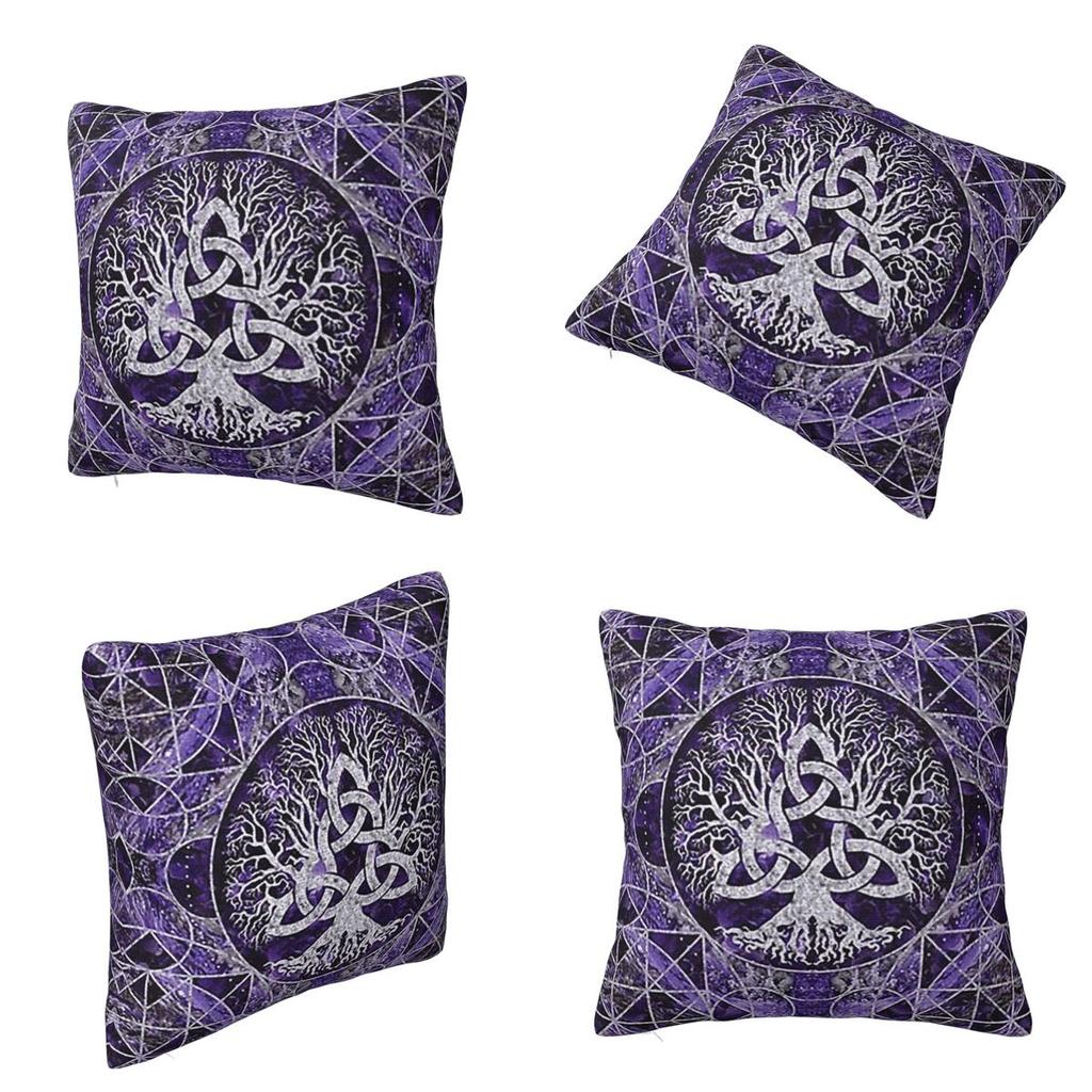 Tree Of Life With Triquetra Amethyst And Silver Square Pillowcase Cushion Cover Pillow Case Throw Pillow Cover for Home Sofa