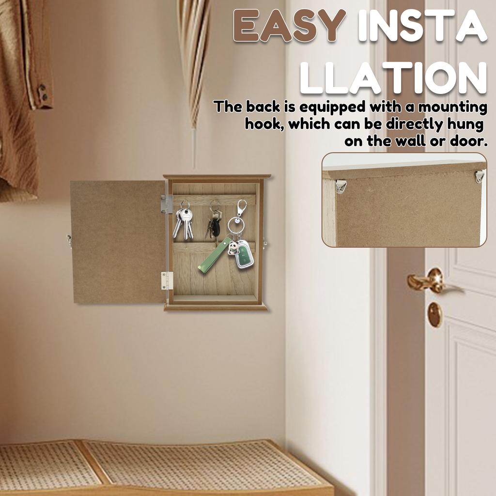Wood Key Box Decorative Key Holder Wall Mounted Key Holder Box Organizer with 6 Hooks Key Cabinet for Home Entrance Living Room