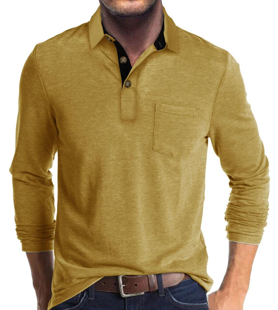 Men's European & American Long Sleeve Polo Shirt - Turn-Down Collar, Autumn/Winter Base Layer