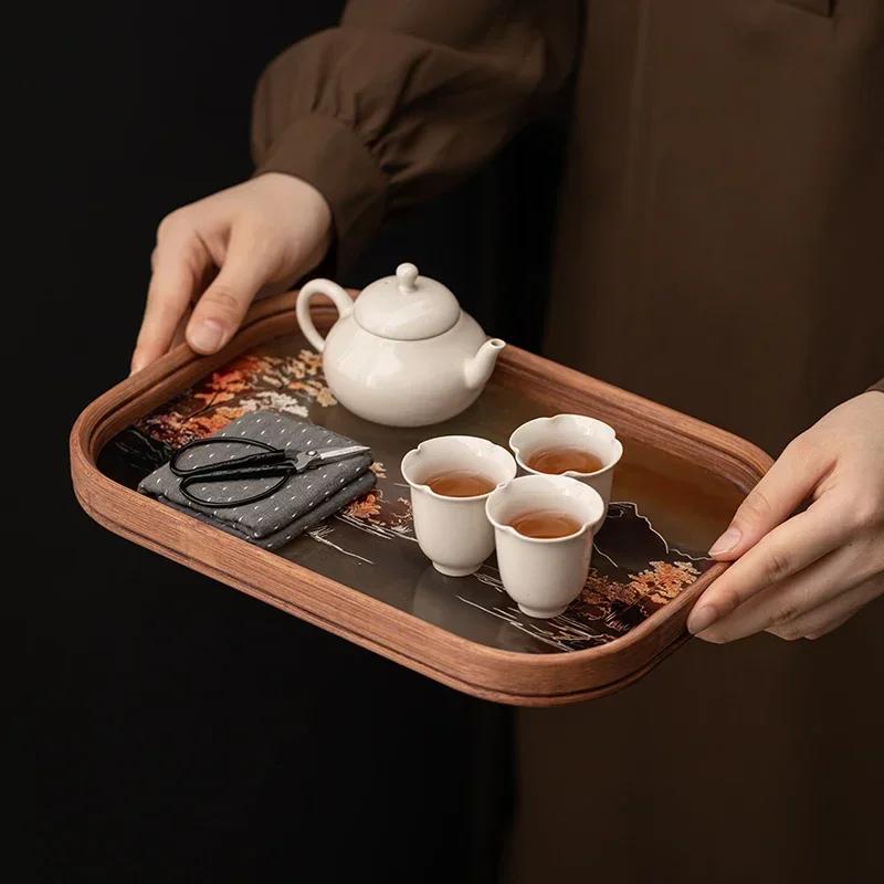 Chinese Glass Bamboo Dry Tea Tray Teapot Teacup Mat Storage Tray Pot Bearing Small Tea Table Household Tea Set Accessories