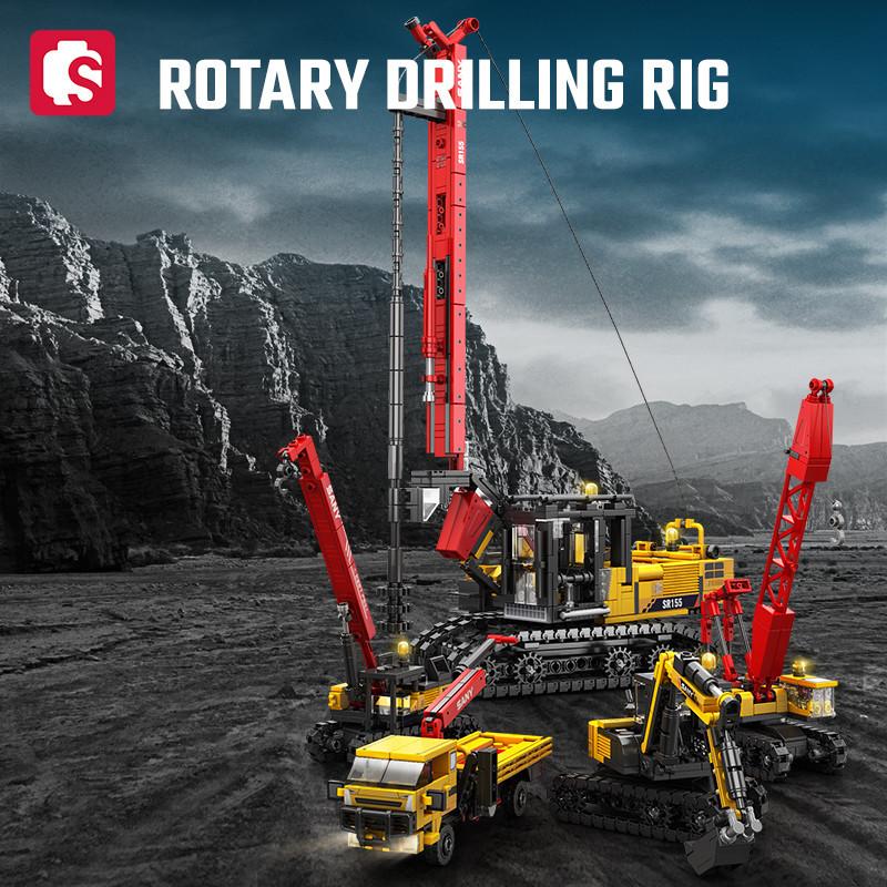 Non-Toxic Sembo 4In1 Rotary Drilling Rig Building Blocks City Construction Engineering Vehicle Excavator Truck Bricks Kids Toys Children Gifts