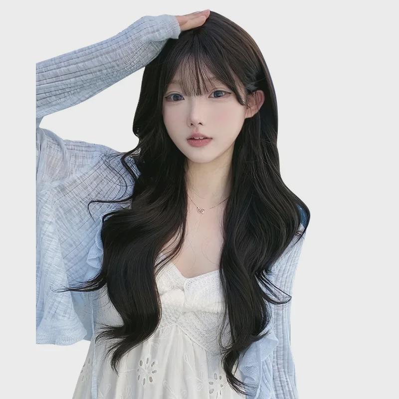 Dámská dlouhá vlnitá kudrnatá paruka - Přírodní paruka střední délky přes celou hlavu