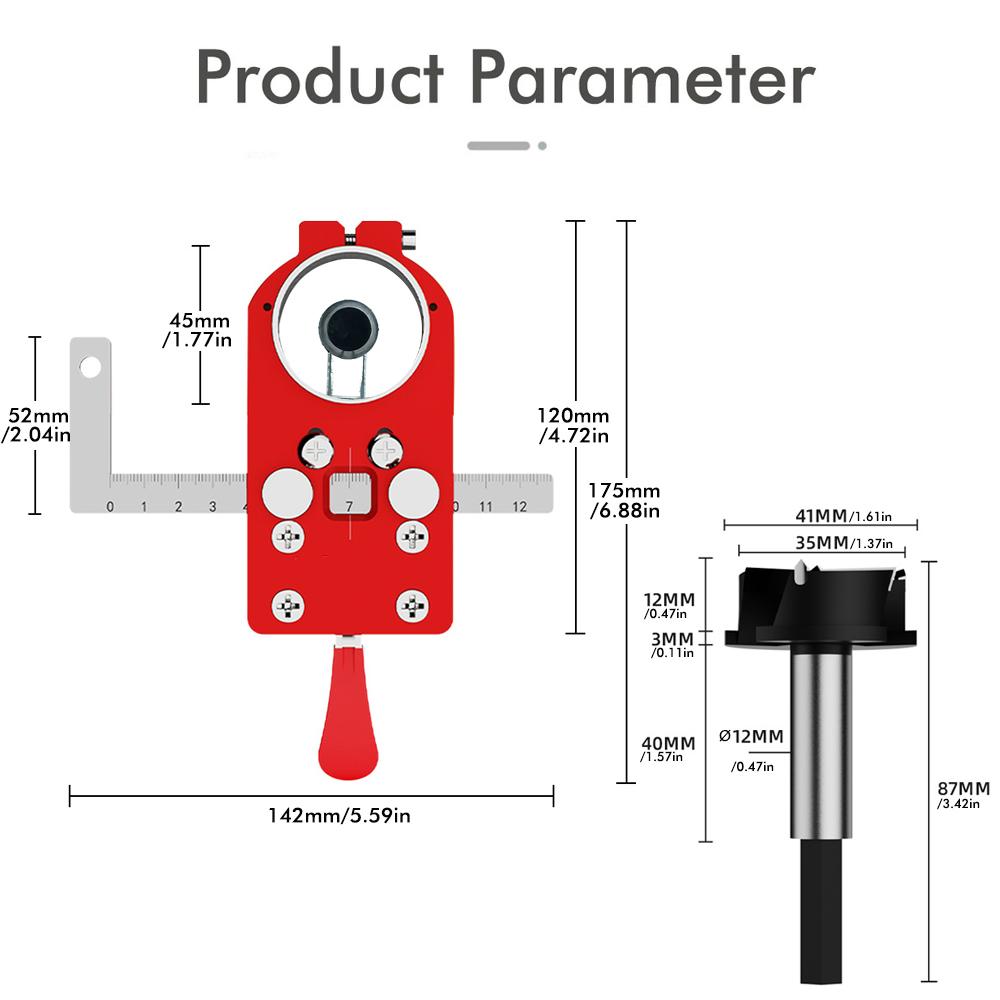 Carpenter Cabinet Door Hinges Punch Jig 35mm Hole Drilling Guide Locator with Fixture Ruler Boring Hinge Hole Opener Template