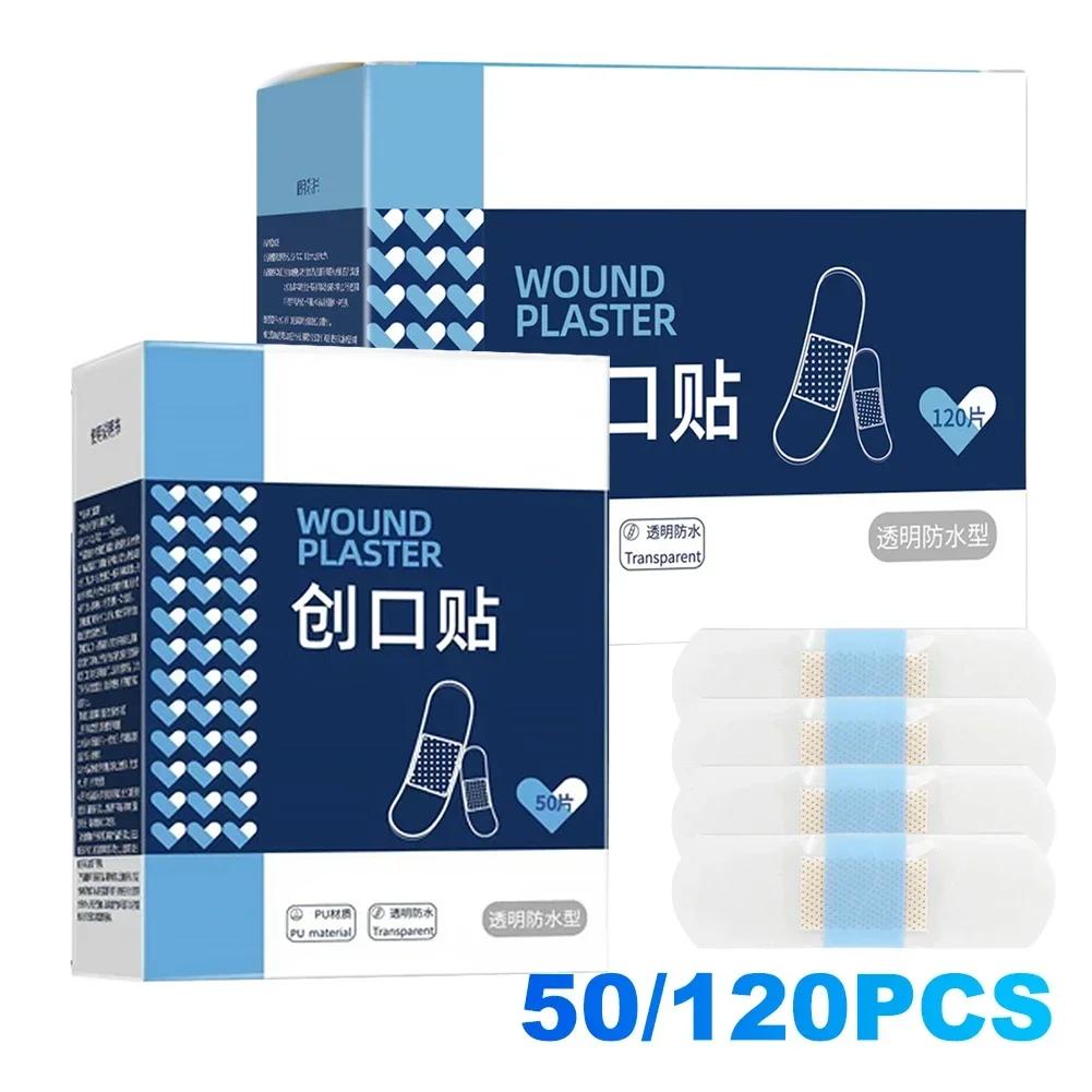 50/120Pcs Waterproof Transparent Band Aid Self Adhesive Wound Care Bandages for Sports Bathing Swimming Shower Injury Protection