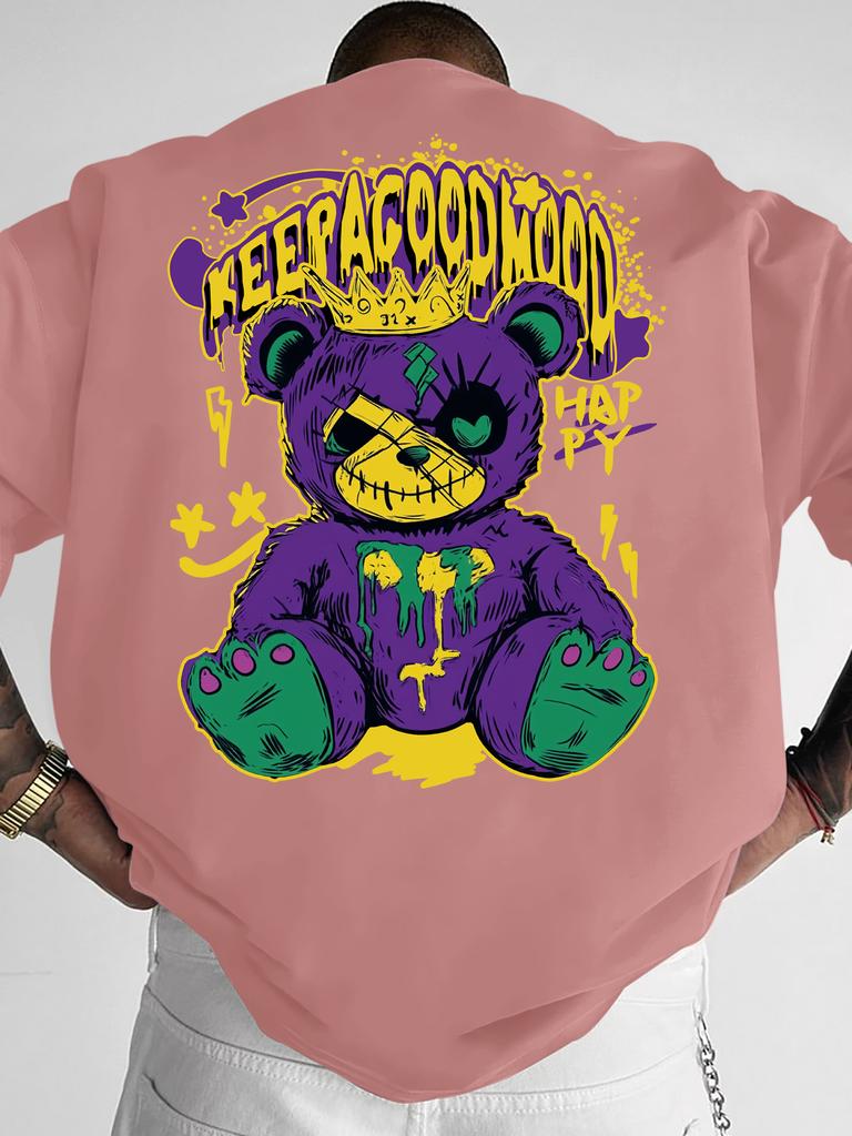 Unisexs Graffiti Teddy Bear Graphic Print Tshirt Oversized 100 Polyester Streetwear Short Sleeve Tops Sxxl