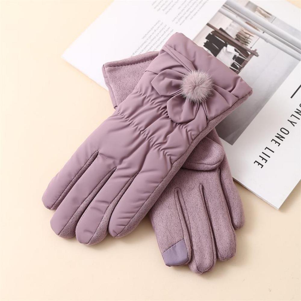 Winter Thickened Touchscreen Gloves Warm Down Cotton Cycling Gloves Windproof Anti-Cold Women Gloves Korean Style фиолетовый
