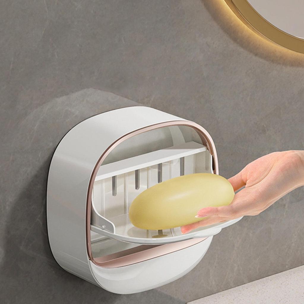 Soap Dish with Drainage Box Punch-Free Soap Holder Bathroom Drain  Box Flip Drain  Storage Case Bathroom Accessories