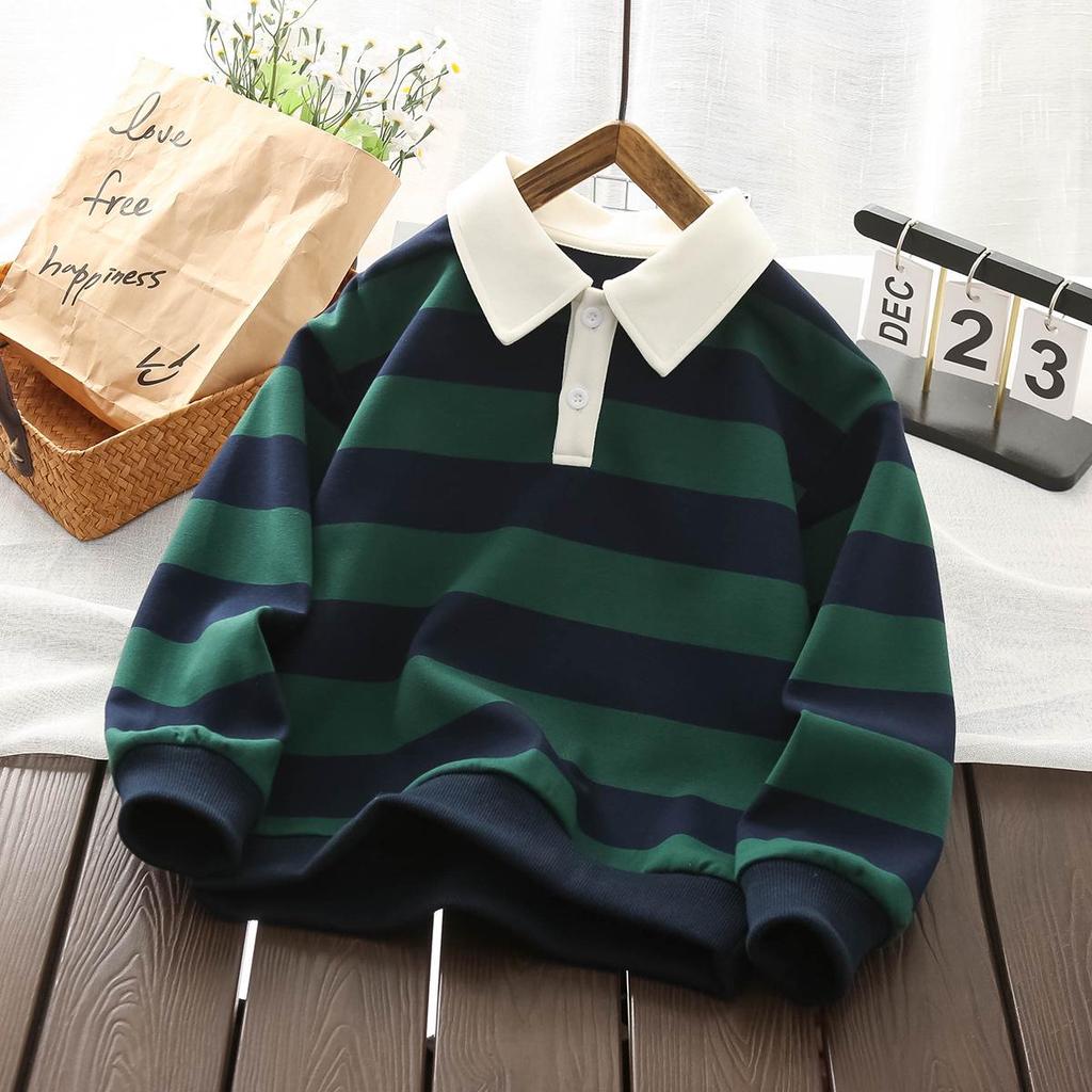 Herbst Jungen Gestreiftes Polo Langarm Strickhemd