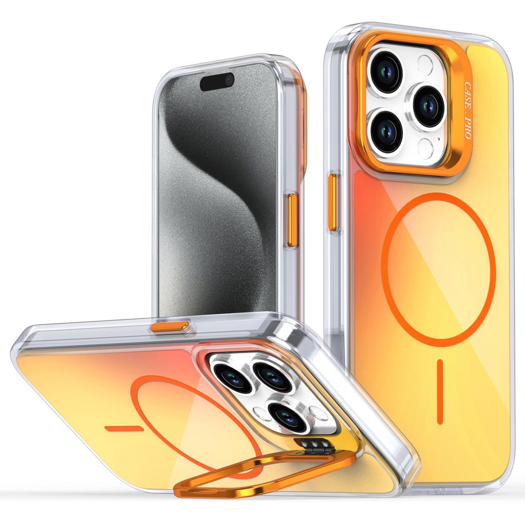 For iPhone 15 Pro Case Compatible with MagSafe TPU+Acrylic Gradient Phone Cover with Kickstand