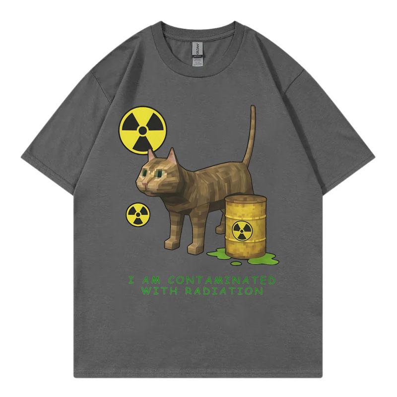Je suis contaminé par les radiations T-shirt Meme Chat Drôle Homme Femme T-shirt Mode de Haute Qualité Été Décontracté T-shirts en Coton