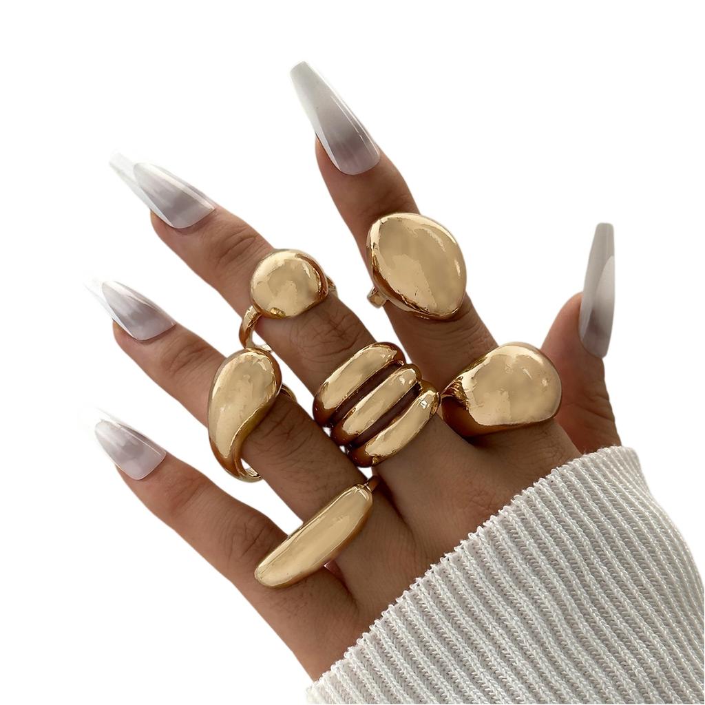 Fashion Women's 6 Piece Ring Set - Ladies Ring Metal Ring Glossy Ring Metal Ring Holiday Gift
