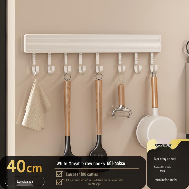 White Wall-Mounted Kitchen Rack: No-Drill Seasoning, Knife, and Chopsticks Organizer