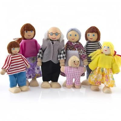 Quikaboo Wooden Family Dollhouse Doll Family of Educational Set Dolls, Dolls, Set, 7, Toy, Toy, 7-Piece