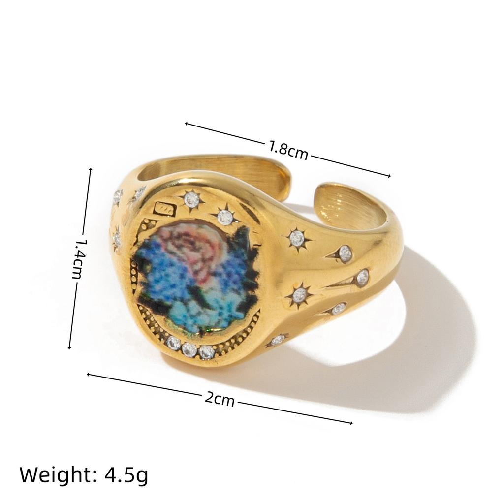 Acciaio al Titanio Moda Luce Lusso Sigillo Dipinto Anello Statement Farfalla Amore Coniglio Fiore Design Personalità Senso del Design Oro 18K