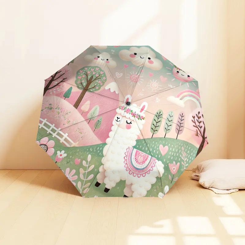1pc Llama Forest Pattern Umbrella Design Automatic Opening and Closing Umbrella, High-quality Travel Umbrella, Lightweight and Portable, -49