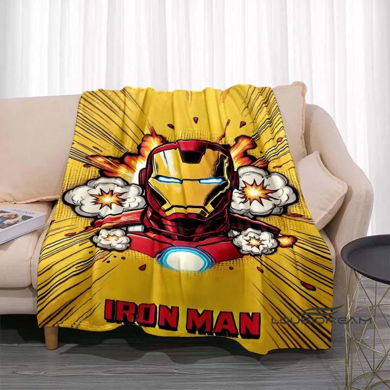 Available In Various Sizes, These Cartoon Iron Man Blankets Are Soft, Fluffy Flannel Blankets Perfect for Use On Sofas, In The