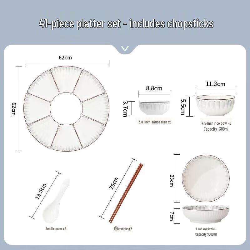 41-Piece Chinese Underglaze Ceramic Dinnerware Set
