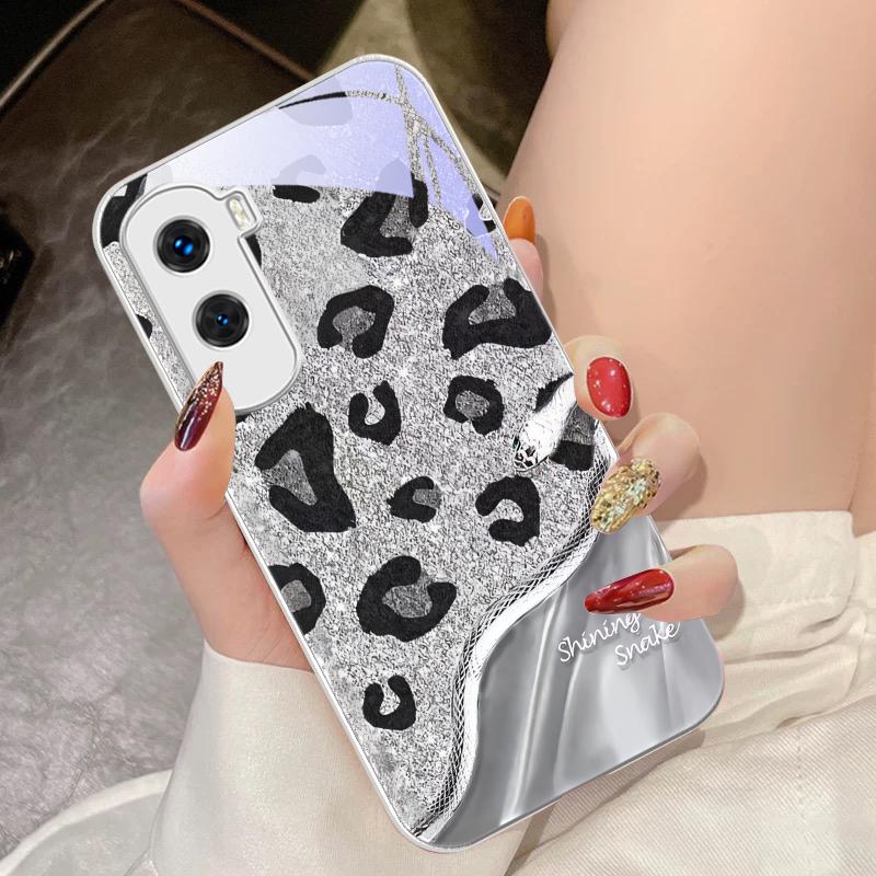 Leopard Sequin Snake For Honor 200 90 8X 9X Pro Lite P50 P40 Nova 10 11i P60 Magic4 6 Mate 20 50 Tempered Glass Phone Case