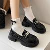British Retro Small Leather Shoes Women's Thick-soled Shallow-mouth Single Shoes Increase the Height of Versatile College Style Loafers One-pedal 