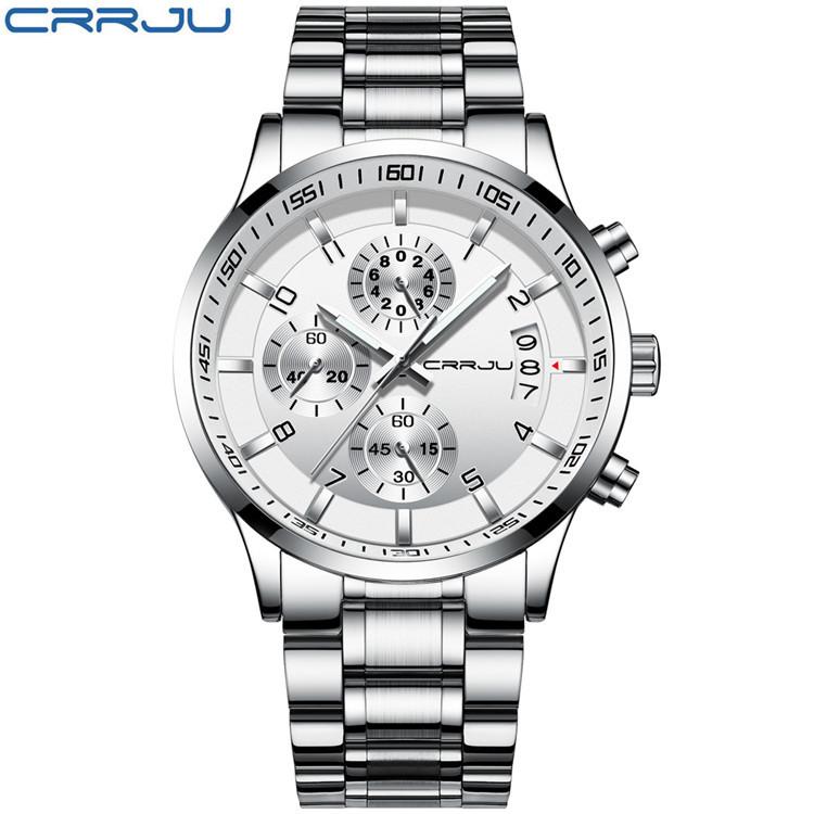 CRRJU 2214New six-hand steel strap solid men's hot-selling casual personalized watch, fashionable and popular for men