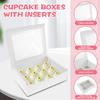 6/12Pcs Cupcake Packaging Box 12 Holes Cupcake Container with a Roll of Ribbon, Kraft Box with Clear Window for Cupcakes Muffins