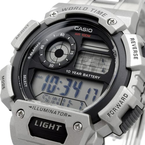 Casio AE-1400WHD-1AV World Time Digital Men's Watch, Silver, Metal Band, Original Box, Overseas Model