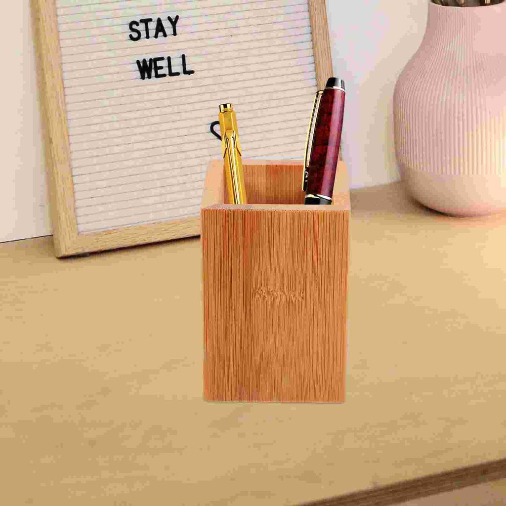 2 Pcs Bamboo Pen Holder Desk Cup Storage ganizer Stationery Container Tabletop Holder For Pencil Case Diy Bucket Rack Stand