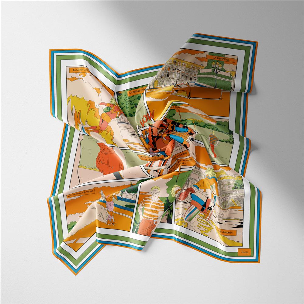 Twill Silk Scarf Woman Sport Club Print Square Scarves Wraps Bandana Small Hijab Foulards Lady Tie Headband Neckerchief 53CM