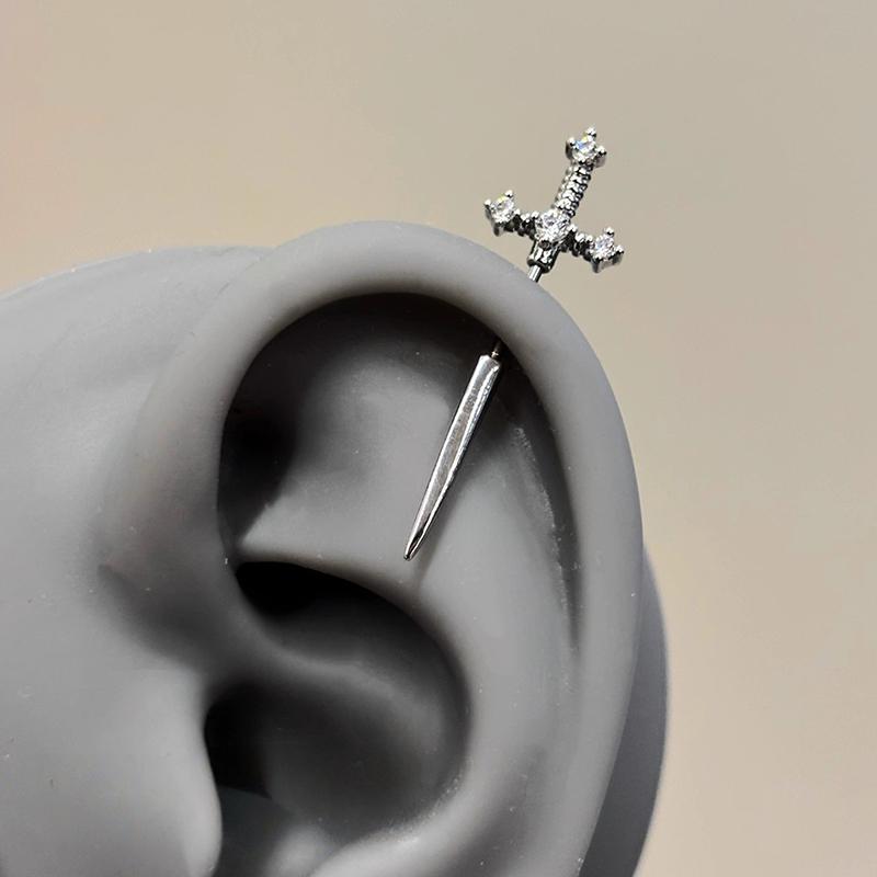 

Sword Shaped Cross Earrings For Women Men Punk Zircon Floating Helix Piercing Ear Cartilage Jewelry Couple Gifts as the picture