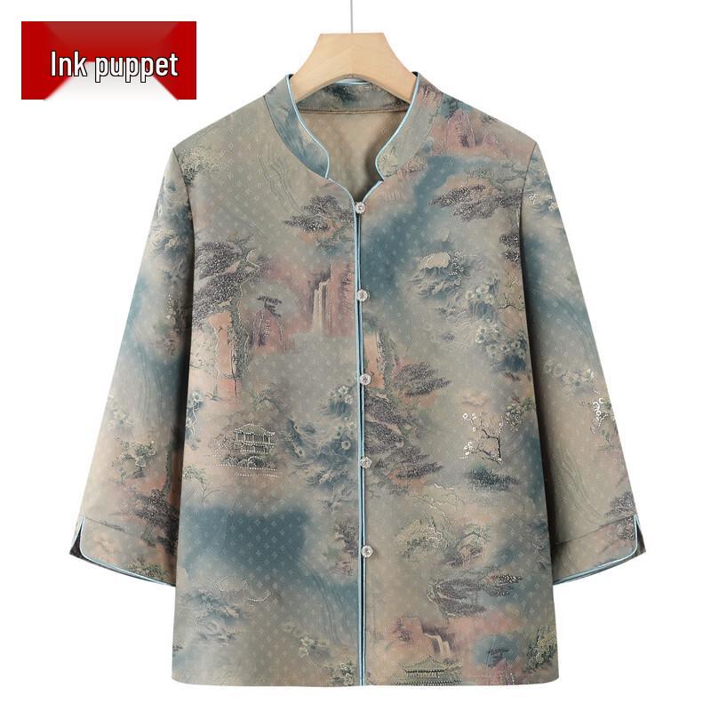 

Elderly Women s Ethnic Floral Long Sleeve Cardigan Blouse 4XL