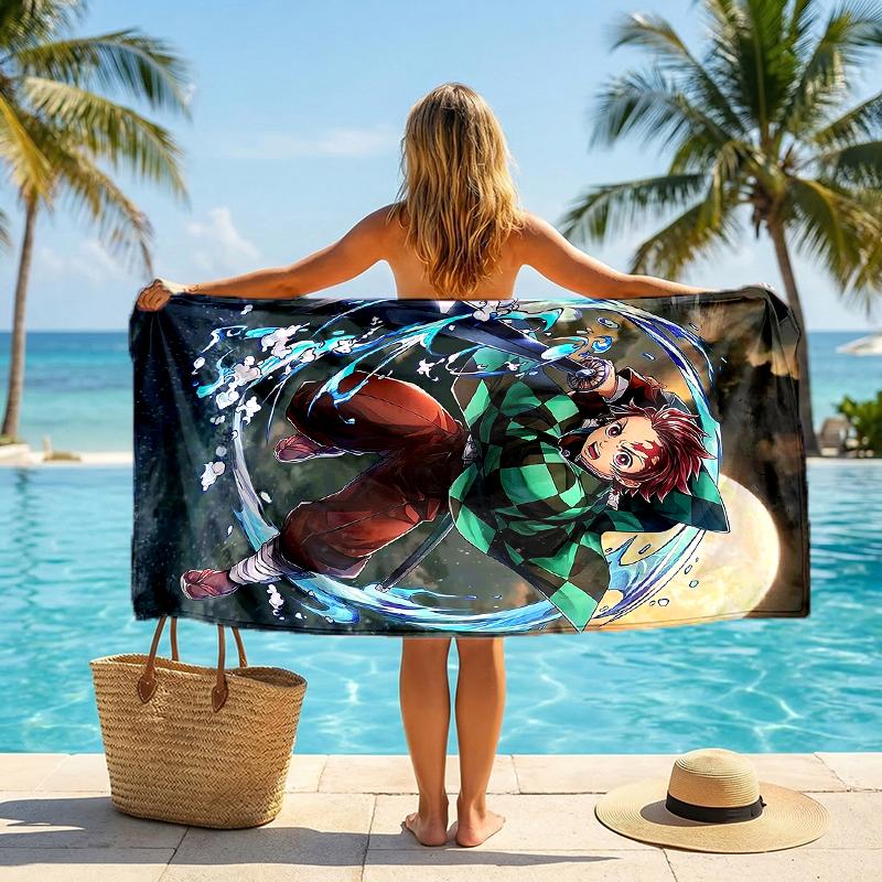 Tanjirou Nezuko Fashion Beach Towel: Ideal for Summer Adventures Soft, absorbent and quick drying suitable for swimming and bathing