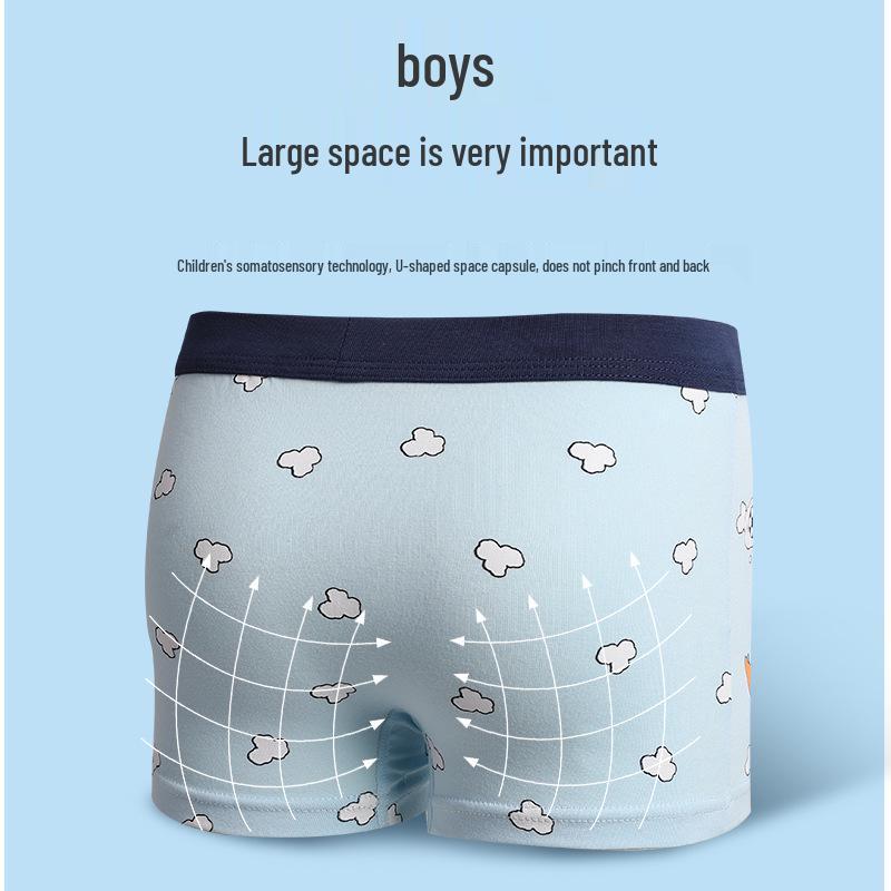 Set of Four Boys' Pure Cotton Boxer Briefs - Children's Shorts for Middle and Big Kids