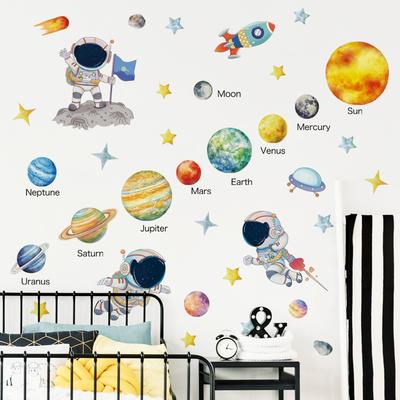 Pegatina Decorativa Cielo Estrellado Cósmico Fondo de Nueve Planetas Pegatina de Pared Decorativa Desmontable Pegatina de Astronauta