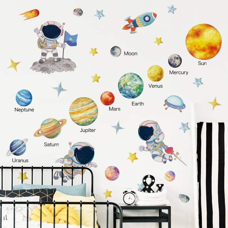 Cosmic Starry Sky Decorative Sticker Nine Planets Background Wall Removable Decorative Wall Sticker Astronaut Sticker