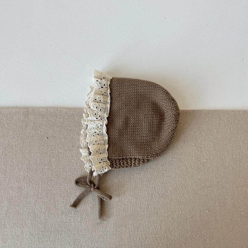 Venkovní teplá čepice pro miminka, chlapce a dívky, podzimní zimní, s ochranou uší, volánková krajka, princezna, dětská pletená vlněná čepice