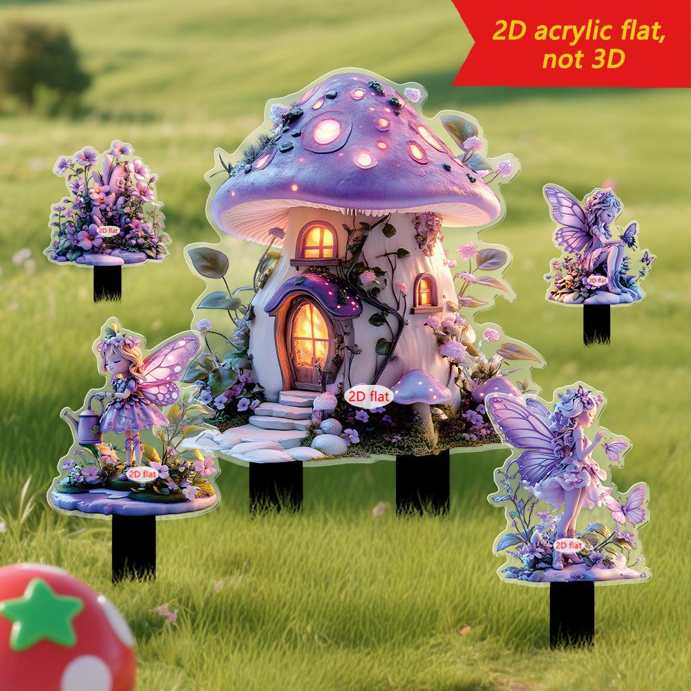 Fairy Spirit, Guardian Series, Purple Mushroom House, 2D, Acrylic, Outdoor Garden Decoration, Party and Festival, Atmosphere Decoration