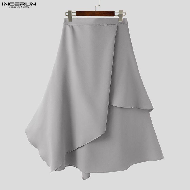 INCERUN Men Elastic Waist Irregular Pleated Gothic Skirt  Culottes