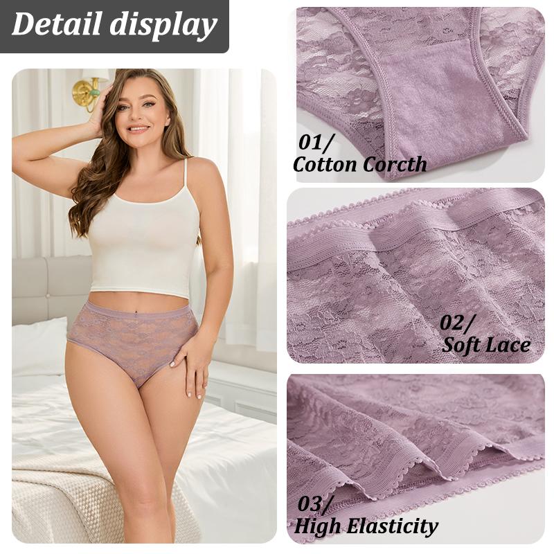 4 Stück Damen Spitzen-Slips Hohe Taille Sexy Unterwäsche Transparent Damen Unterhosen Enganliegend Übergröße Slips S-XXL