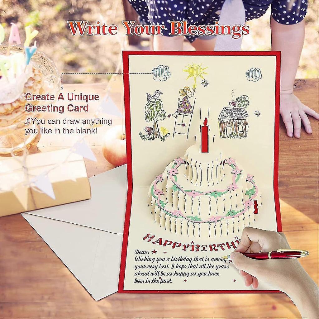 Musical Birthday Greeting Card Birthday Invitation Gift Card Girl Man Boy Woman 3d Pop Up With Envelope, Red
