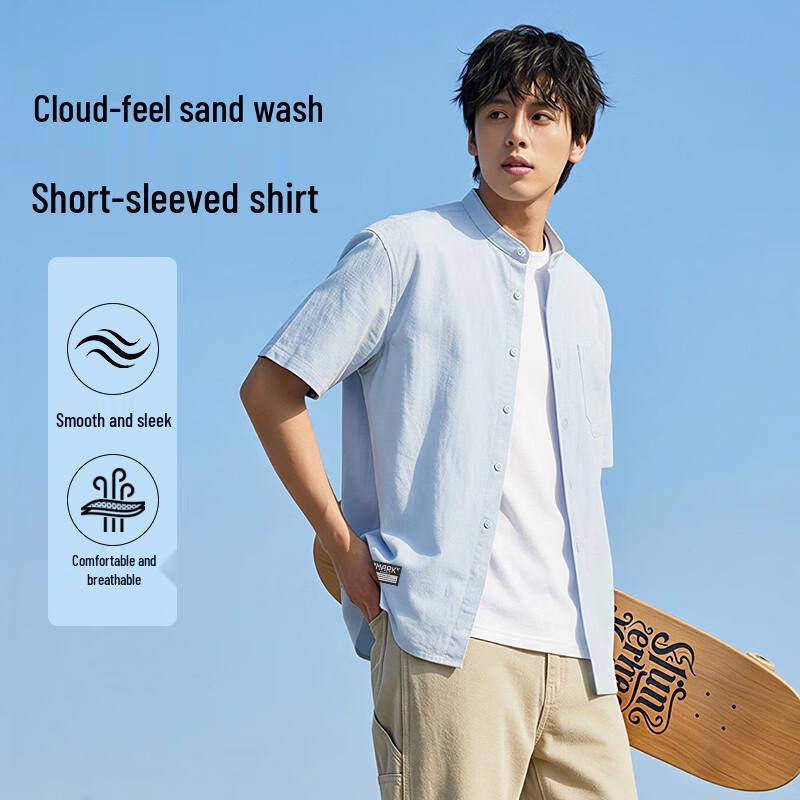 MARK FAIRWHALE Men's Pure Color Henley Short-Sleeve Shirt