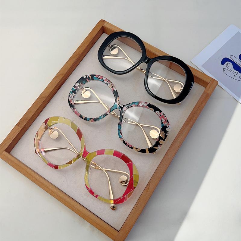 Óculos Redondos Vintage com Pérolas Mulheres Chique Oversized Bloqueio de Luz Azul Armações Ópticas Design de Marca Tendência Óculos