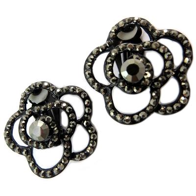 [P4605] - Clips Créateur 'Sissi' grau schwarz (Blume) - 30 mm