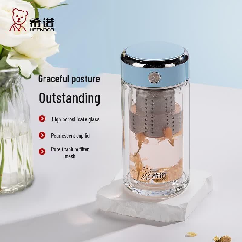 Heenoor XN-602L Double-Layer Antibacterial Glass Tea Cup