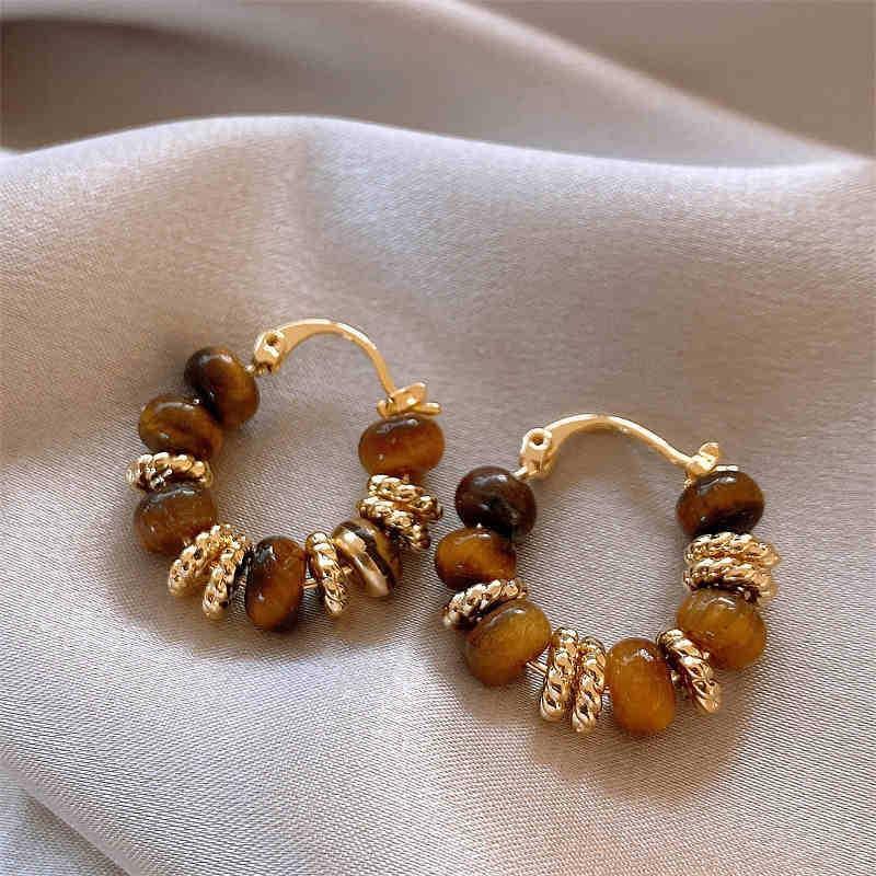 Autumn and Winter Retro Maillard Coffee Color Resin Tiger's Eye Earrings, Ear Buckles, Niche Earrings for Women