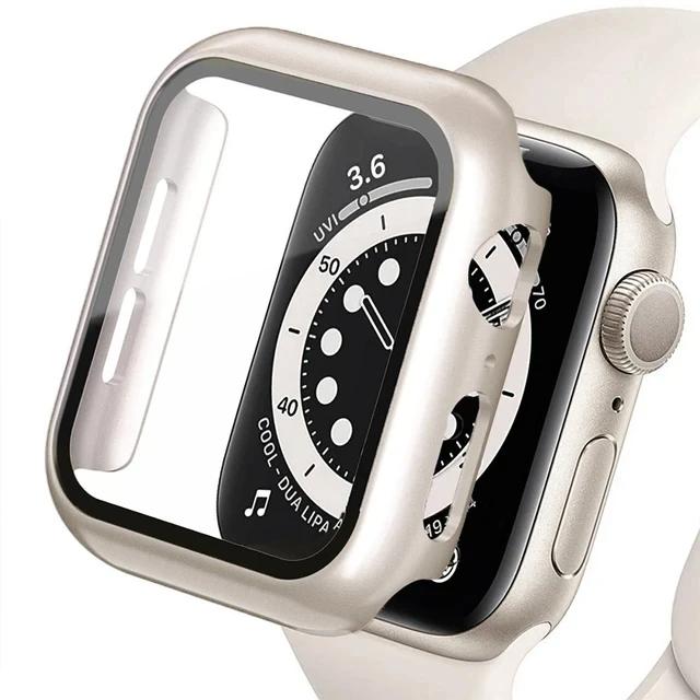 Tempered Glass+Cover For Apple Watch 9 8 7 45mm 41mm PC Bumper Screen Protector Case iWatch Series 7 6 5 4 SE2 44mm 40mm 42mm 38