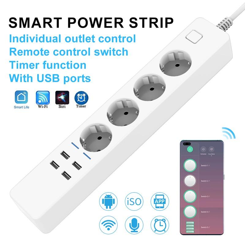 WIFI Smart Power Strip with 4 AC Outlets + 4 USB EU Plug Timer Switch Socket Timing Bluetooth Control Multi-functional Socket