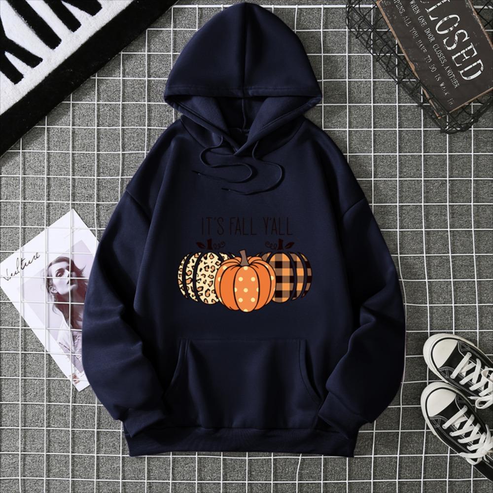 2025 Thanksgiving Pumpkin Graphics Women’s Black Gray Hoodies Soft Cotton Loose For Comfortable Fall/Winter Halloween Relaxation